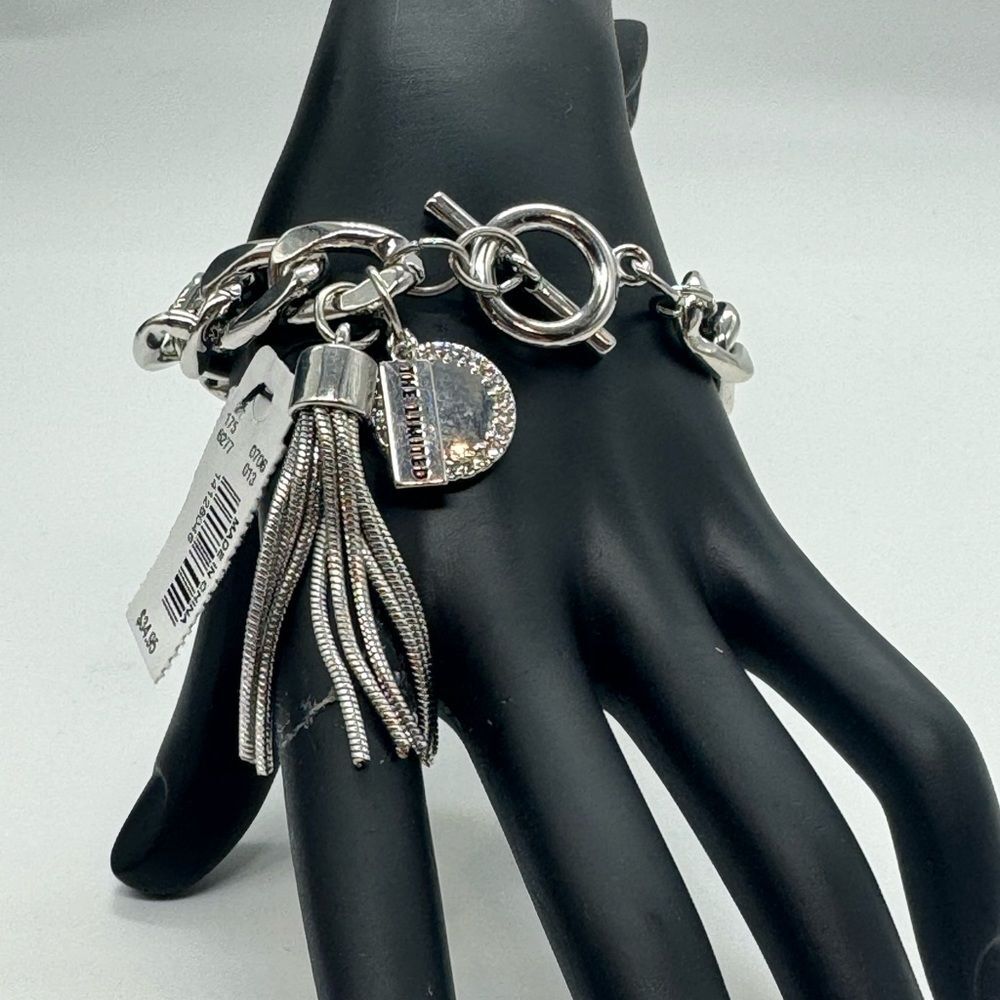 THE LIMITED Silver Tone Chunky Link Tassel Charm Bracelet